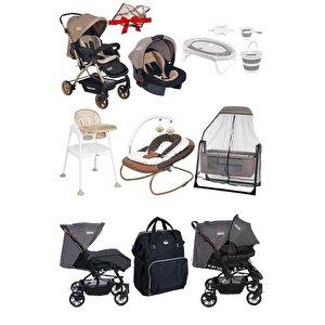 12 Parça Çeyiz Seti Bebek Arabası Puset Beşik Anakucağı Mama Sandalyesi Küvettakımıbebekbakımçantası Kahverengi