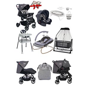 12 Parça Çeyiz Seti Bebek Arabası Puset Beşik Anakucağı Mama Sandalyesi Küvettakımıbebekbakımçantası Antrasit