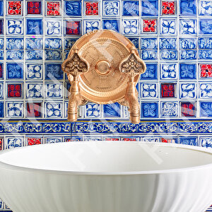 İkili Hamam Taslı Desenli Perlatörlü Bakır Osmanlı Musluk