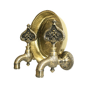 İkili Sarı Hamam Taslı  Desenli Perlatörlü Antik Osmanlı Musluk