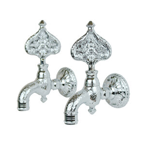 İkili Hamam Taslı Desenli Perlatörlü Parlak Krom Osmanlı Musluk