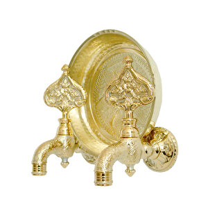 İkili Hamam Taslı Desenli Perlatörlü Sarı Osmanlı Musluk