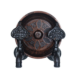 İkili Hamam Taslı Desenli Perlatörlü Bakır Oksit Osmanlı Musluk