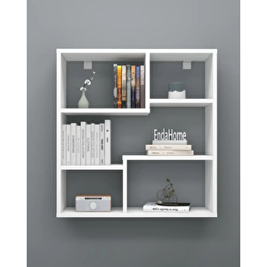 Enda Home Myra09 5 Bölmeli Modern Duvar Rafı, Mutfak Rafı Mat Beyaz