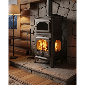 Stove Mengücek Üç Camlı Yan Kapak Fırınlı Döküm Şömine Soba