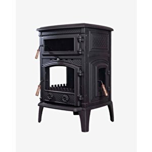 Stove Kemah Üç Camlı Yan Kapak Fırınlı Döküm Şömine Soba