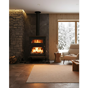 Stove Abant Üç Camlı Yan Kapak Fırınlı Döküm Şömine Soba