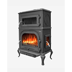 Reyo Stove Abant Üç Camlı Yan Kapak Fırınlı Döküm Şömine Soba