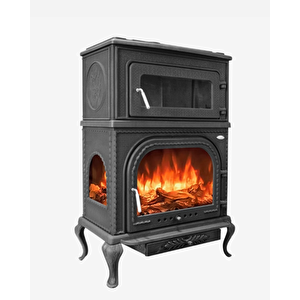 Reyo Stove Abant Üç Camlı Yan Kapak Fırınlı Döküm Şömine Soba