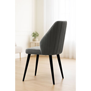 Sandalye Mutfak/salon Sandalyesi Baby Face Kumaş Metal Siyah Ayak 1 Adet ( Gri Kumaş Siyah Ayak) Gri