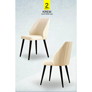 Sandalye 2 Adet Mutfak/salon Sandalyesi Baby Face Kumaş Metal Siyah Ayak ( 2adet Krem ) Krem