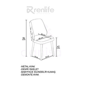 Sandalye 2 Adet Mutfak/salon Sandalyesi Baby Face Kumaş Metal Siyah Ayak ( 2adet Krem )