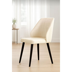 Sandalye Mutfak/salon Sandalyesi Baby Face Kumaş Metal Siyah Ayak 1 Adet ( Krem Kumaş Siyah Ayak) Krem