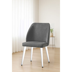 Aras Mutfak/salon Sandalyesi Baby Face Kumaş Metal Siyah Ayak 1 Adet ( Gri Kumaş Beyaz Ayak) Gri - Beyaz