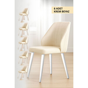 Sandalye 6 Adet Mutfak/salon Sandalyesi Baby Face Kumaş Metal Siyah Ayak ( Krem Kumaş Beyaz Ayak) Krem-Beyaz