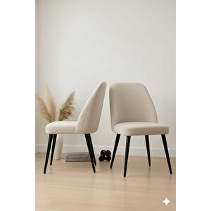 Aras Mutfak/salon Sandalyesi Baby Face Kumaş Metal Siyah Ayak 1 Adet ( Krem Kumaş Siyah Ayak) Krem-Siyah