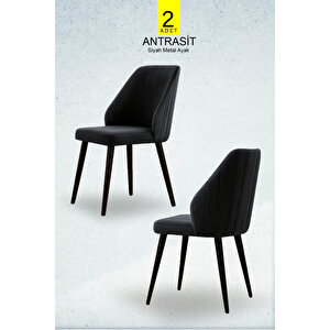 Sandalye 2 Adet Mutfak/salon Sandalyesi Baby Face Kumaş Metal Siyah Ayak ( 2 Adet Antrasit ) Antrasit