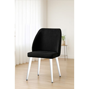 Aras Mutfak/salon Sandalyesi Baby Face Kumaş Metal Siyah Ayak 1 Adet ( Siyah Kumaş Beyaz Ayak) Siyah-Beyaz