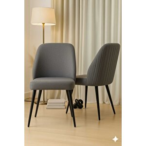 Aras Mutfak/salon Sandalyesi Baby Face Kumaş Metal Siyah Ayak 1 Adet ( Gri Kumaş Siyah Ayak) Gri-Siyah