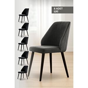 Sandalye 6 Adet Mutfak/salon Sandalyesi Baby Face Kumaş Metal Siyah Ayak ( Gri Kumaş Siyah Ayak) Gri-Siyah