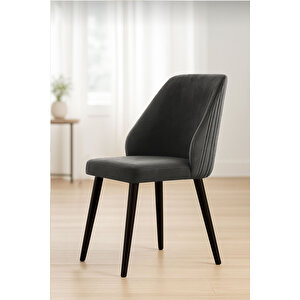 Sandalye 6 Adet Mutfak/salon Sandalyesi Baby Face Kumaş Metal Siyah Ayak ( Gri Kumaş Siyah Ayak) Gri-Siyah