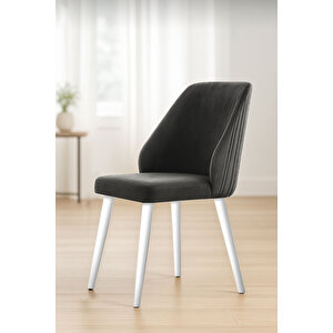 Sandalye 6 Adet Mutfak/salon Sandalyesi Baby Face Kumaş Metal Siyah Ayak ( Gri Kumaş Beyaz Ayak) Gri - Beyaz