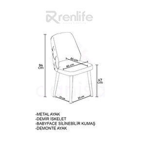 Sandalye 6 Adet Mutfak/salon Sandalyesi Baby Face Kumaş Metal Siyah Ayak ( Gri Kumaş Beyaz Ayak) Gri - Beyaz
