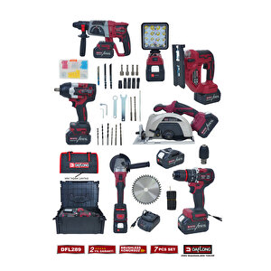 Pro 7'li̇ Set 1300nm Somun+185mm Sunta Kesme+dekupaj+6 Kademe Devi̇r Ayarli Taşlama Dfl-289