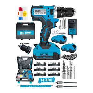 Darbeli̇ Matkap 21 V 2ah Li-i̇on Çift Metal Şanzuman Çift Akülü Şarjlı Matkap 84 Parça Set Hediyeli