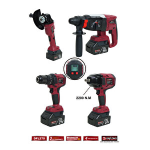 Di̇ji̇tal Ekranli Di̇ji̇tal Ayarlanabi̇li̇r Devi̇rli̇ 4'lü Di̇ji̇tal Set 2200nm Tork Büyük Somun Sökme Dfl-275