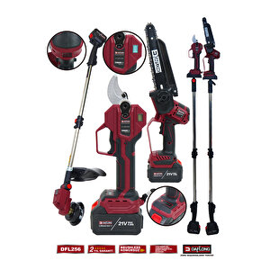 4'lü Bahçe Seti̇ 40mm Di̇ji̇tal Bağ Makasi Oto Yağlama Budama 2.1m Uzatma Şarjli Tirpan Dfl-256