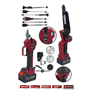 4'lü Bahçe Seti̇ 40mm Di̇ji̇tal Bağ Makasi Oto Yağlama Budama 2.1m Uzatma Şarjli Tirpan Dfl-256