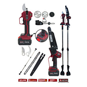 4'lü Bahçe Seti̇ 40mm Di̇ji̇tal Bağ Makasi Oto Yağlama Budama 2.1m Uzatma Şarjli Tirpan Dfl-256