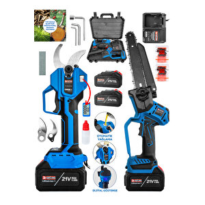 2'li̇ Set 40 Mm Di̇ji̇tal Göstergeli̇ Bağ Makasi+otomati̇k Yağlamali Di̇ji̇tal Budama Çi̇ft Kama Çi̇ft Zi̇nci̇r