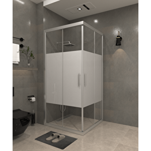 80 X 80   Kumlama  Cam Desen 02  Kare Köşe Girişli Kabin Parlak Profil 6mm 80x80 cm