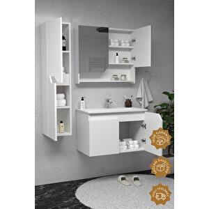 Napoli 80 Cm Mdf Banyo Dolabı Seti + Boy Dolabı Beyaz