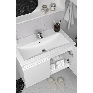 Napoli 80 Cm Mdf Banyo Dolabı Seti + Boy Dolabı Beyaz