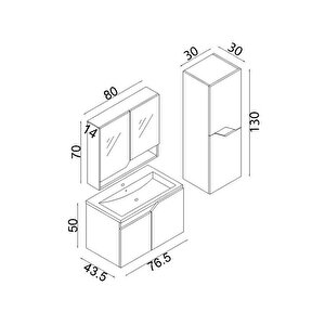 Teta Home Napoli 80 Cm Mdf Banyo Dolabı Seti + Boy Dolabı Beyaz