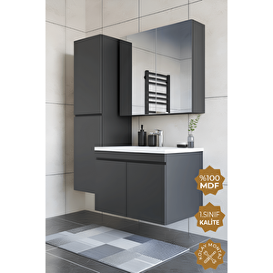Tokyo 80 Cm Mdf Banyo Dolabı Seti + Boy Dolabı Antrasit