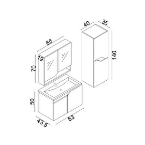 Teta Home Napoli 65 Cm Mdf Banyo Dolabı Seti + Boy Dolabı Beyaz
