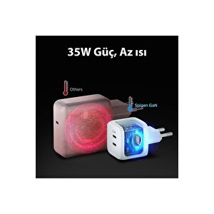 Spigen Powerarc Arcstation 35w Hızlı Şarj Cihazı 2 Port Gallium Nitride (gan) Usb-c Pd 3.0 30w / Pps