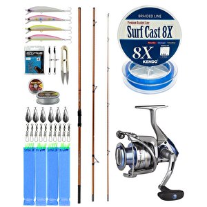 Yekoutdoor Profesyonel Olta Seti Okuma Trio Rex Surf 420cm 120-250 Gr 3 Parça Surf Kamışı&okuma Safina Pro 8000 Olta Makinesi