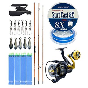 Yekoutdoor Profesyonel Olta Seti Okuma Trio Rex Surf 450cm 120-250 Gr 3 Parça Surf Kamışı&okuma Salina Sa-8000a Blue 6+1bb Olta Ma