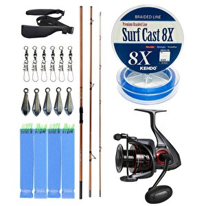 Yekoutdoor Profesyonel Olta Seti Okuma Trio Rex Surf 450cm 120-250 Gr 3 Parça Surf Kamışı&okuma Ceymar C-8000a 7+1bb Olta Makinesi