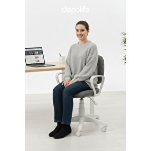 Siyah Tedy Ev Ofis Sekreter Personel Çalışma Sandalyesi Beyaz Büro Personel Çalışma Koltuğu