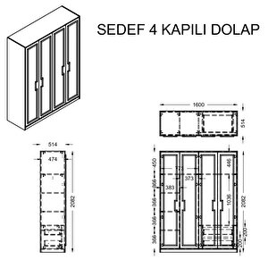 Gardırop, Sedef 4 Kapaklı Dolap