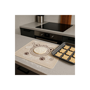 Profesyonel Krem Rengi Silikon Hamur Açma Matı 50x70 Cm