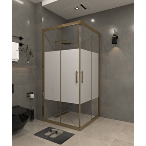 120 X 120 Kumlama  Cam Desen 02  Kare Köşe Girişli Kabin İnox Profil 6mm 120x120 cm