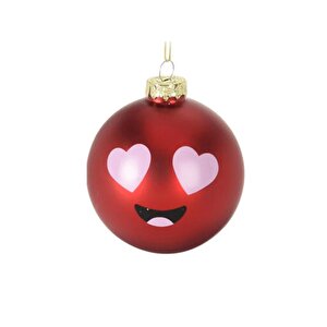 Yılbaşı Topu Emoji Kalpli Gözler Kırmızı Çap 8cm