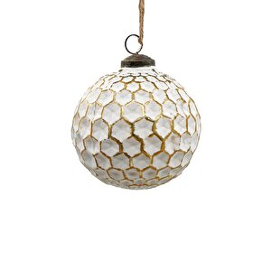 Yılbaşı Topu Beyaz Altın Desenli 10cm